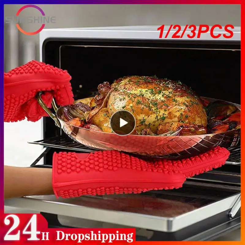 

1/2/3PCS Heat Resistant Silicone Glove Cooking Baking BBQ Oven Pot Holder Mitt Kitchen