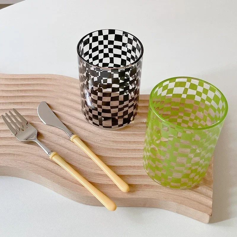 Fashion Matrix Plaid Glass Handmade Heat Resistant Glass Teacups Cups Coffee Mugs Drinkware Couple Gift Drinking Water Milk Cup