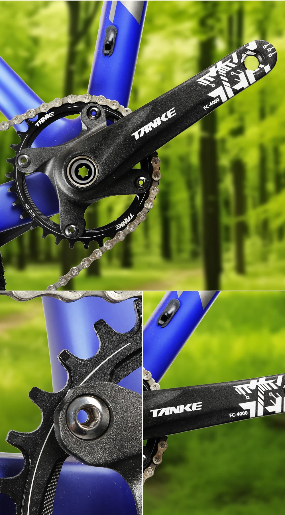 TANKE Kurbelgarnitur 170MM Fahrradkettenblatt Hohlkurbelgarnitur 104 BCD Narrow Wide Bike MTB Kettenblatt Vierkantloch-Kettenradkurbel – Detail 17