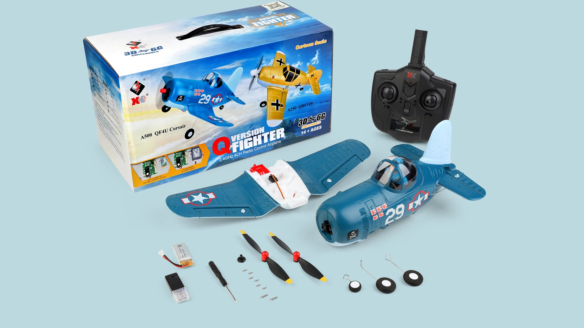 WLtoys XK A500 A250 Qversion F4U Pirate Fighter 2.4G FourChannel Simulator Remote Control Glider