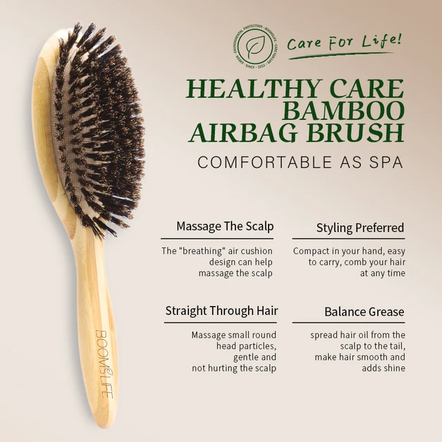 BOOMSLIFE Soft Boar Bristle Hair Brush Professional Women Bamboo HairBrush Massage Bamboo Comb for Hair Beauty Care Salon Tools 4