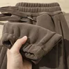 Men's Fce Lined Dstring Pants Winter Wear Resistant And Durable Elastic Waist Long Trousers Casual Loose Fit Youth Sle