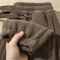 Men's Fce Lined Dstring Pants Winter Wear Resistant And Durable Elastic Waist Long Trousers Casual Loose Fit Youth Sle