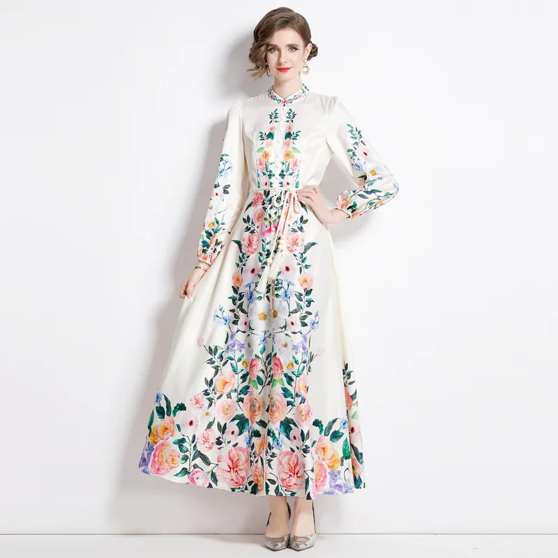 

Spring 2024 palace style vertical collar flower dresses single-breasted dress design feeling 24008