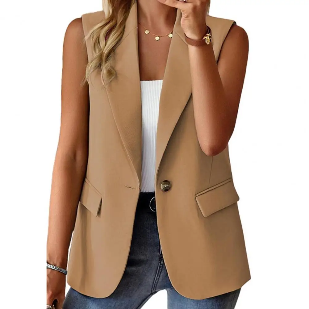 

Spring Summer Women Blazer Suit Waistcoat Lapel Sleeveless Flap Pockets Suit Coat Single Button Vest Blazer Coat