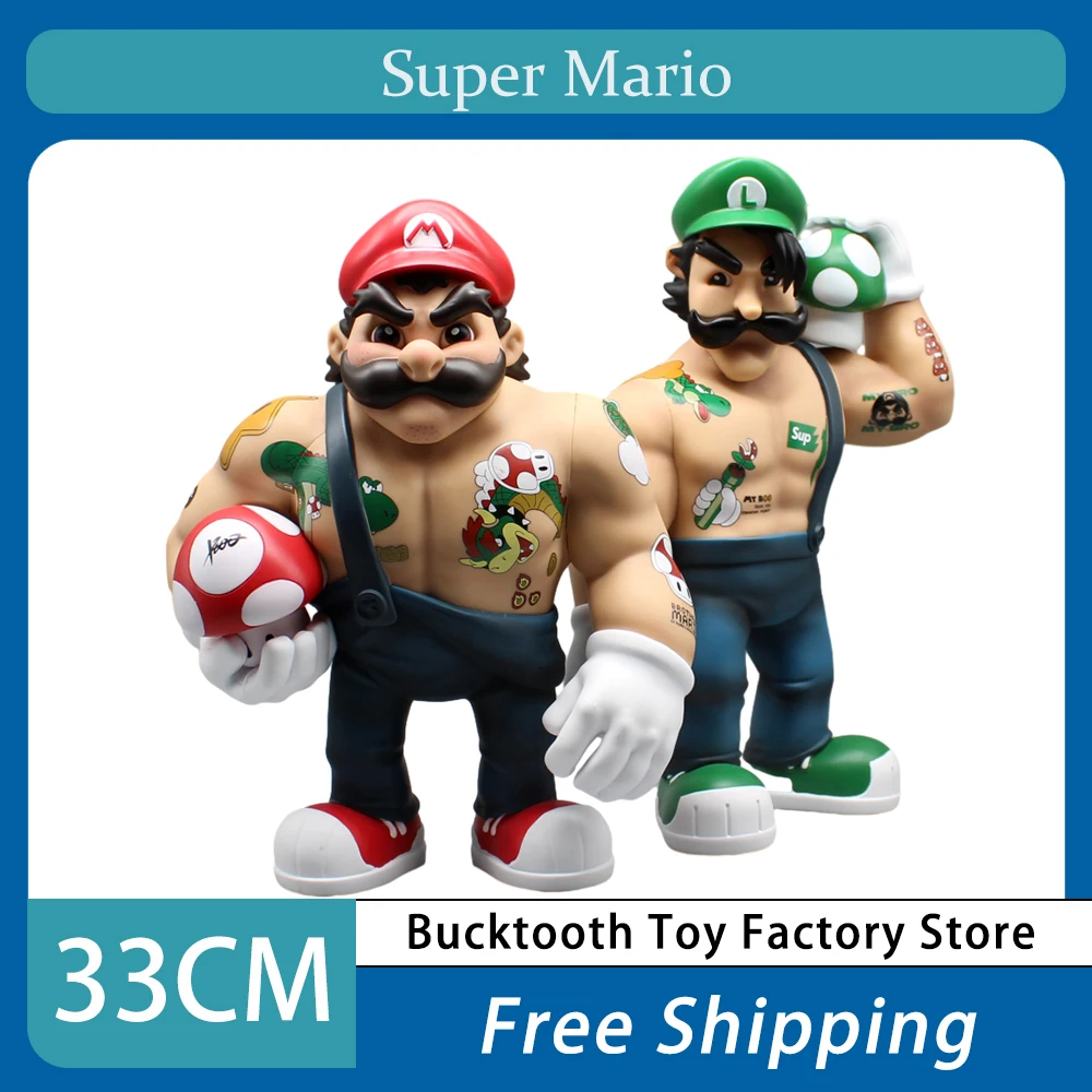 

33cm Super Mario Figure Muscle Super Mario Brother Luigi Action Figure Anime Pvc Figurine Desk Decoration Statue Model Toys Gift