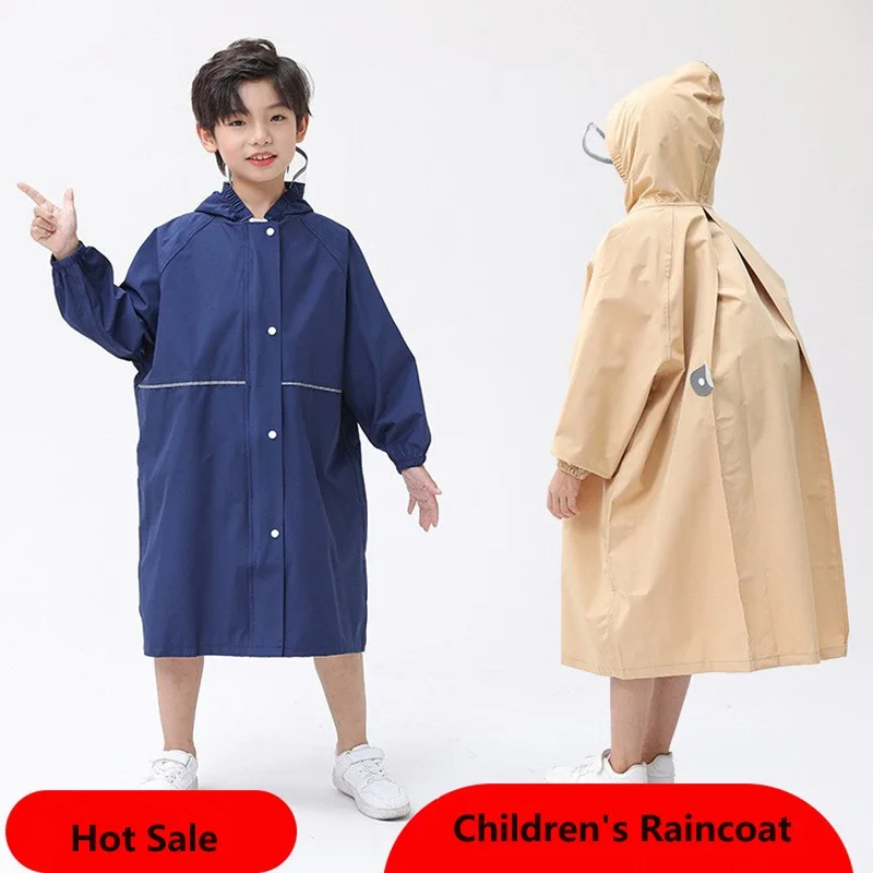 Long Children'S Raincoat Student Whole Body Thickening One-Piece Poncho Environmental Protection Solid Color High Quality