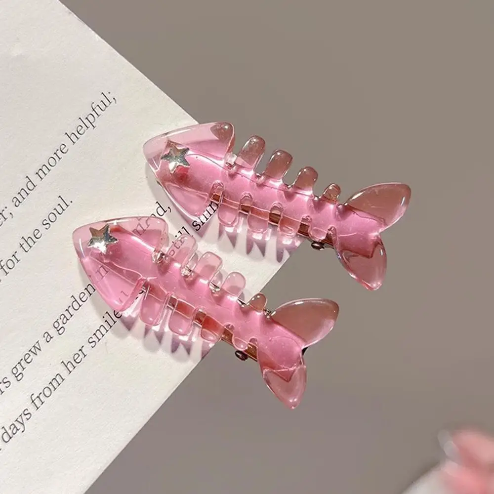 Korean Fish Bone Star Rhinestone Hair Clips Women Barrettes Pink Color Crystal Duckbill Clips Hair Pins