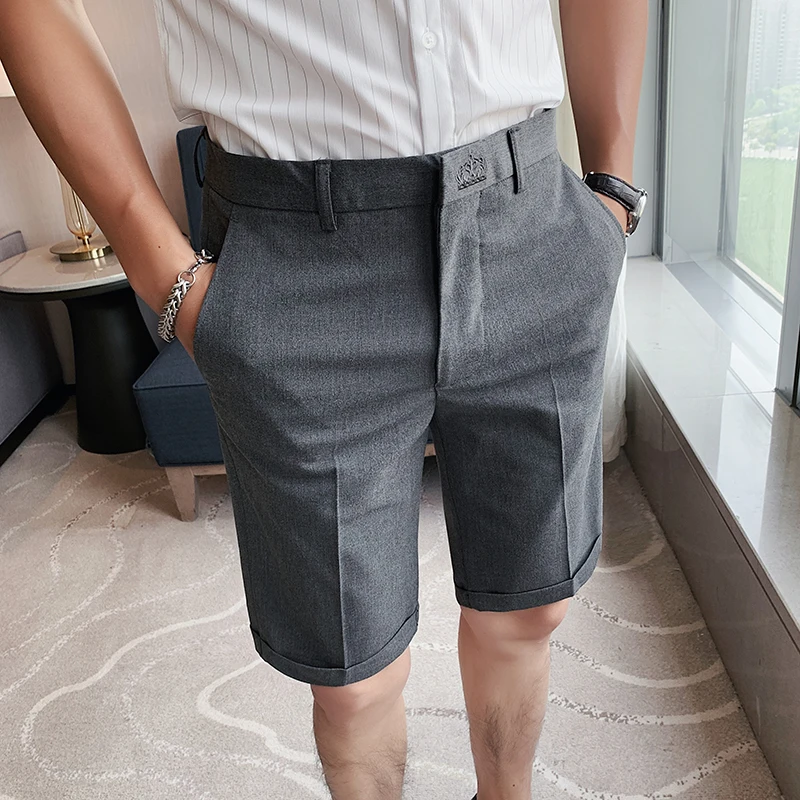 

2022 Summer Embroidered Mens Business Dress Suit Shorts Korean Style Slim Fit Office Social Shorts Casual Streetwear Knee Length