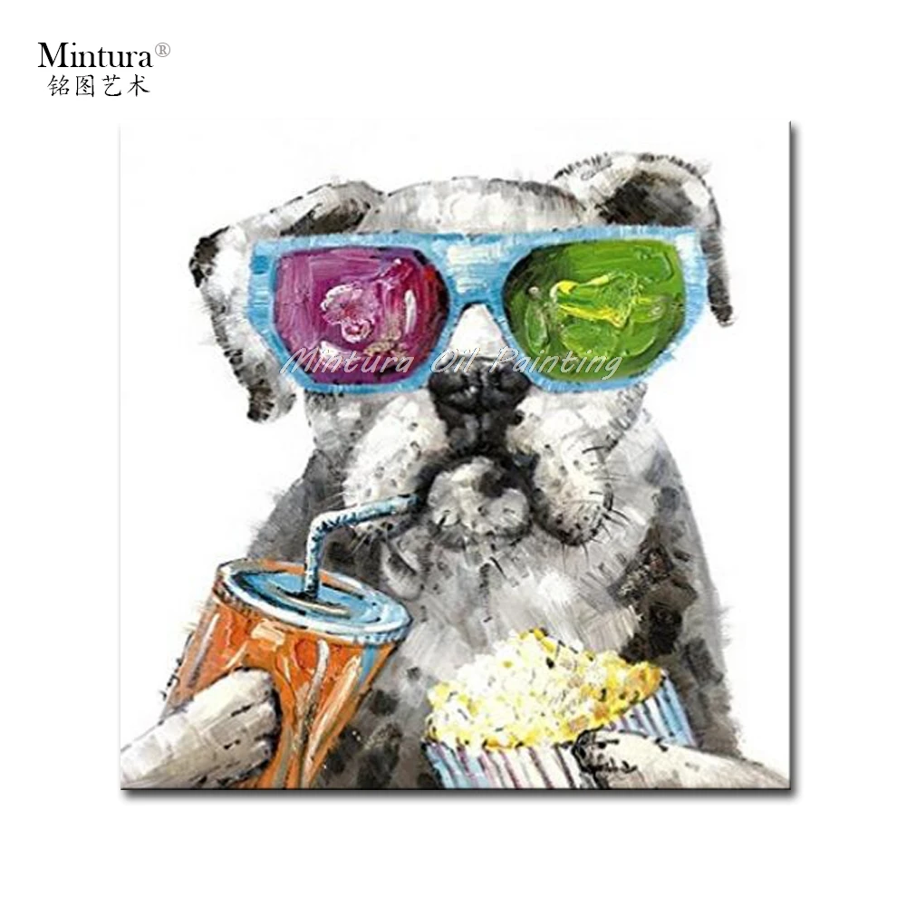 

Mintura Painting for Living Room Wall Art Bulldogs at The Movies Acrylic Canvas,Oil paintings Hand-Painted Home Decor No Framed