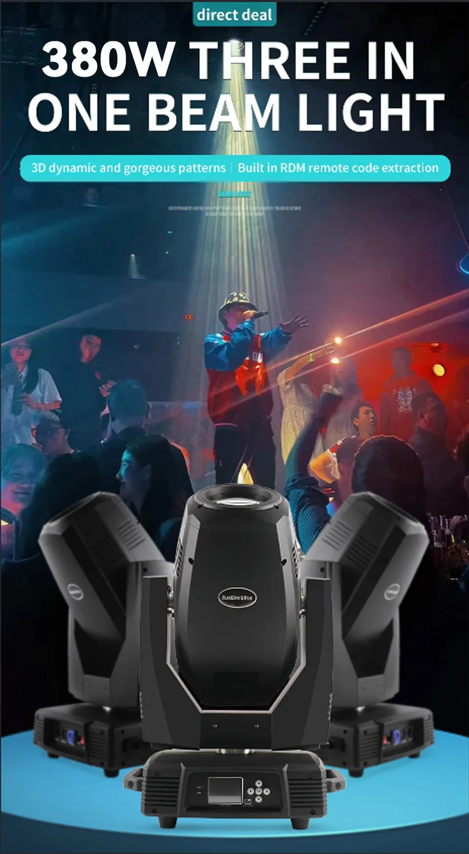 380W 3in1 Led Beam Light RGB Moving Head Beam Light DMX Controller Stage Disco M