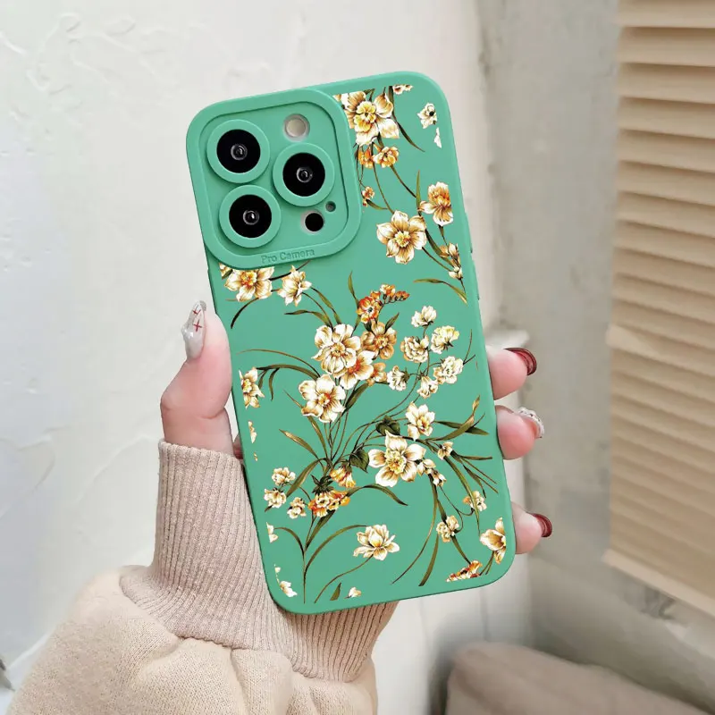 thumbnail image 1 of Retro Spring Bloom Flowers Phone Case For iPhone 11 7 8 Plus SE 2020 14Plus 12 13 Pro Max X XR XS Soft Silicone Back Cover Funda, 1 of 5