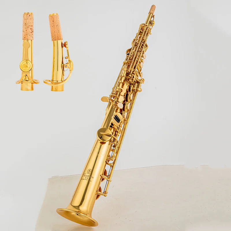 Japan 875 Brass Straight Soprano Bb Flat Sax Saxophone Woodwind Instrument Natural Shell Key Carve Pattern with Carryi