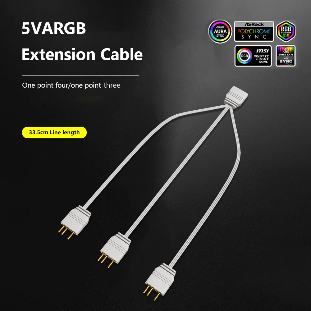 데스크탑 PC 라이트 스트립 팬용 보호 캡이 있는 ARGB 연장 케이블, 범용 ARGB 스플리터, 5V, 3 핀, 1-4, 33.5cm 메인보드