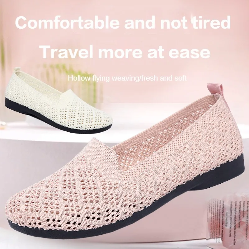 2024 Old Beijing Cloth Shoes Women's Summer Hollow Fabric Upper Soft Sole Fashion Casual Shallow Top Single Shoes