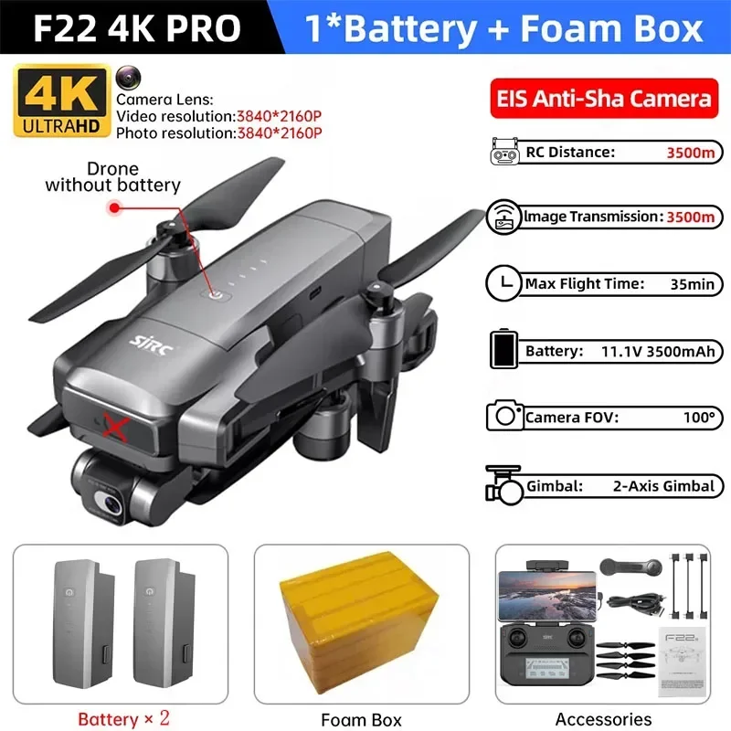 ตัวเลือกสินค้า โดรนถ่ายภาพ 4K พร้อม Gimbal ป้องกันสั่น บินไกล 3.5 กม.