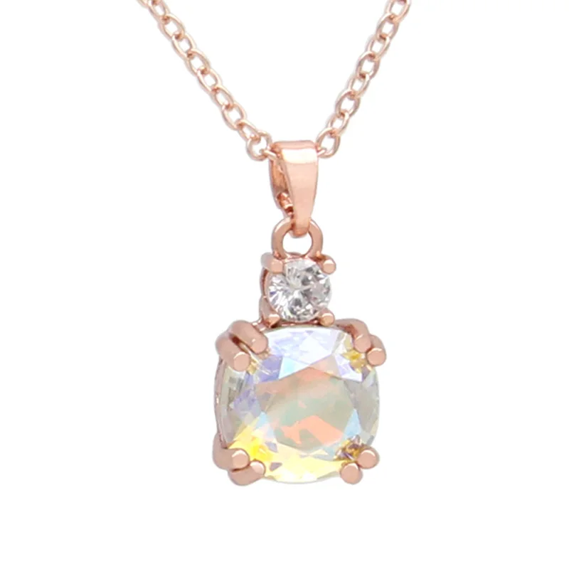 S&Z DESIGN New Fashion Classic 585 Rose Gold Color Square Crystal Pendant Necklace For Women Wedding Elegant Jewelry Gift