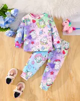 2-Piece Autumn Baby Girl Cartoon Comfortable Simple Cute Long Sleeve Trousers Loose Pajamas Set Unicorn Full Print Pattern 1