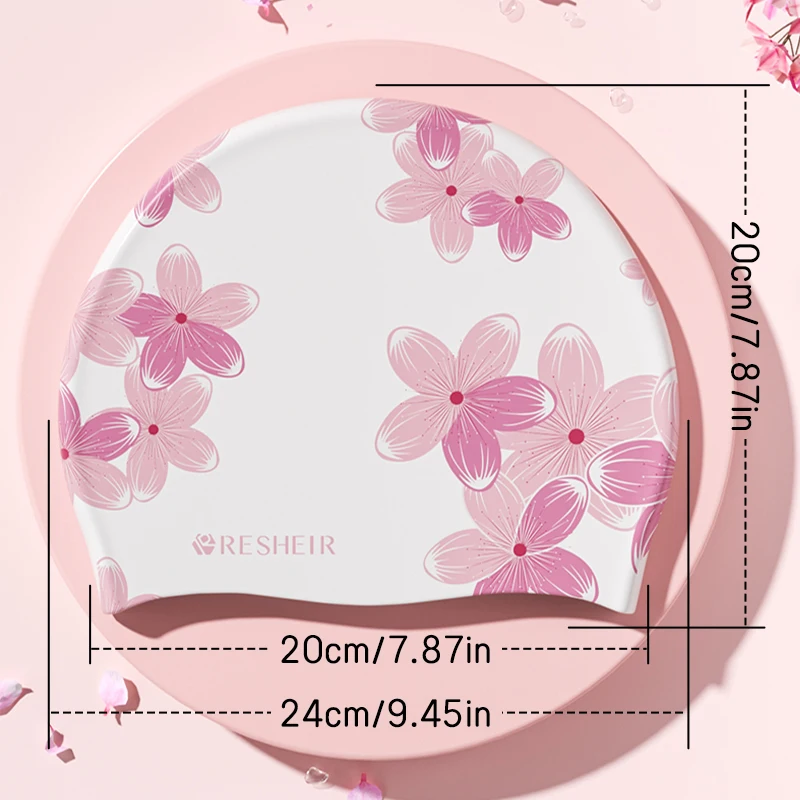 Women's Silicone Swimming Cap Waterproof Non-slip Printed Swimming Cap Comfortable High Elastic Swimming Cap 6