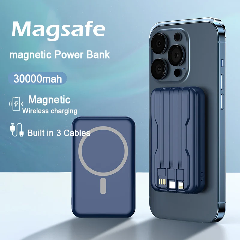 Wireless Power Bank 30000Mah Powerbank Portatile Magnetico Magsaf Caricabatterie Rapido Cavo Integrato Per Iphone 14 13 Xiaomi Battery Pack