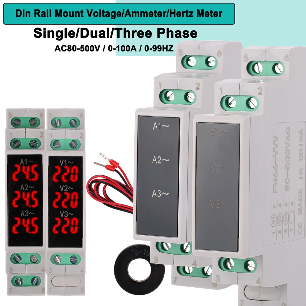 Din Rail Mount Voltage and Current LED Digital Display Meter