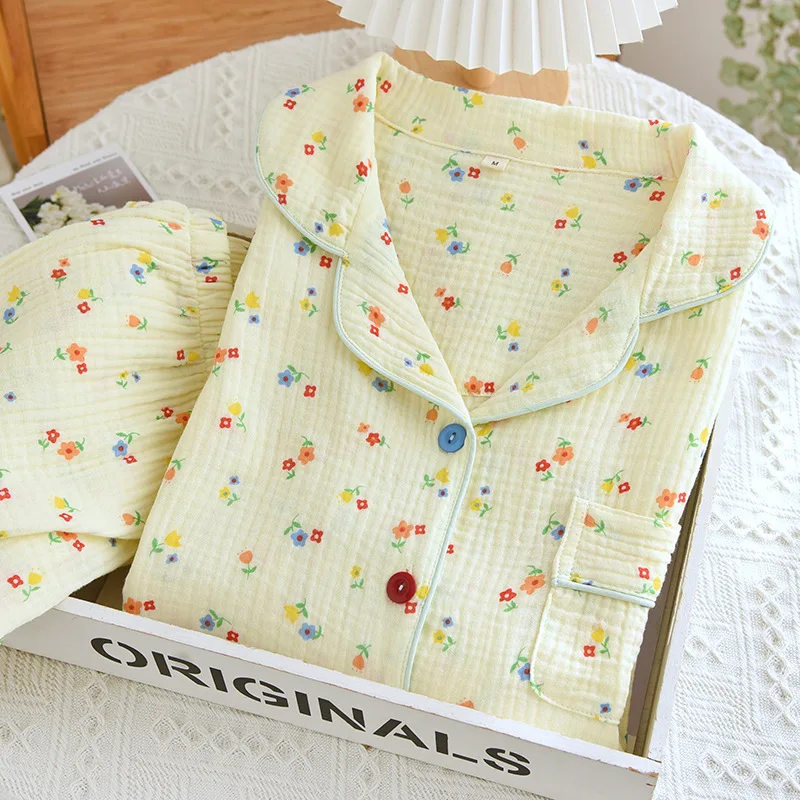 Floral Sleepwear Women's Stitch Pajamas Sets For Woman Two Piece Set Pure Cotton Home Suit long Sleeve Trousers Loungewear