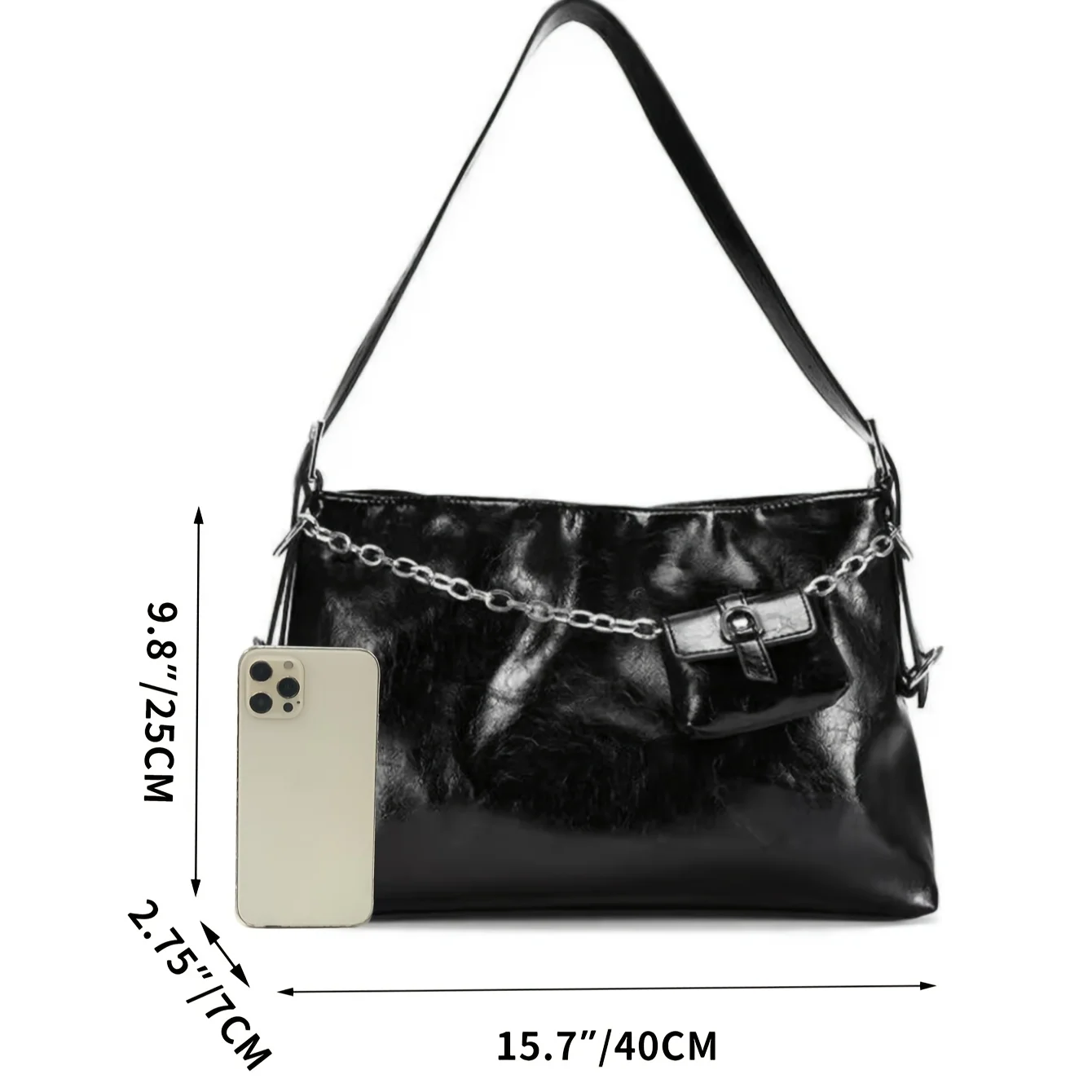 Luxury Black Women's Shoulder Bags Large Capacity PU Chain Crossbody Bag With A Small Wallet Bag For Female