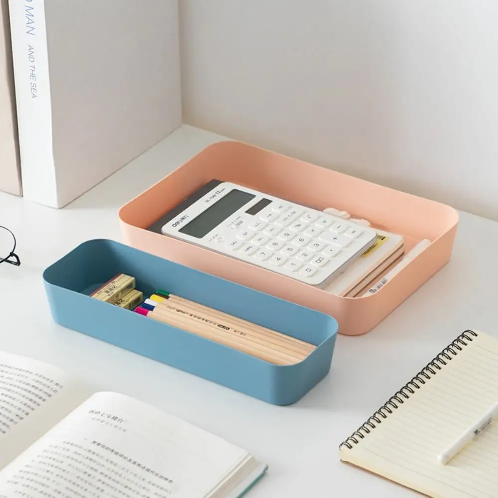 Scatola portaoggetti da scrivania in plastica, grande capacità, colore unico, divisori per cassetti, impilabile, organizer per documenti, casa e ufficio - immagine 2