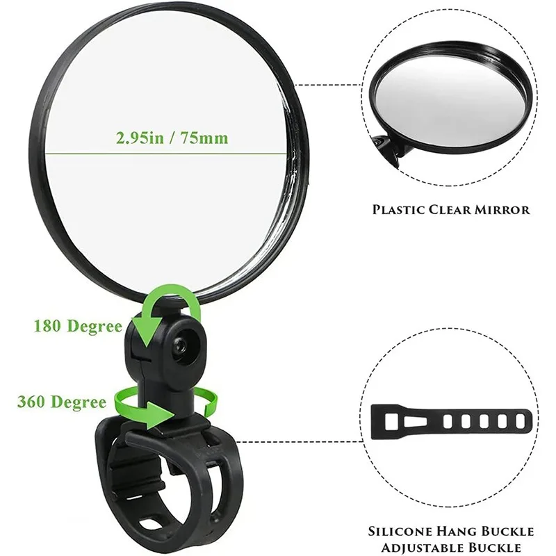 Rétroviseurs, Retroviseur velo Haute Gamme, Rétroviseur de Vélo Rotatif à 360, Rotatif Rétroviseur Convexe Vélo, Miroir de Vélo pour Guidon, Pour Vélos Électriques, VTT, Vélos de Route(Gauche 20-25mm