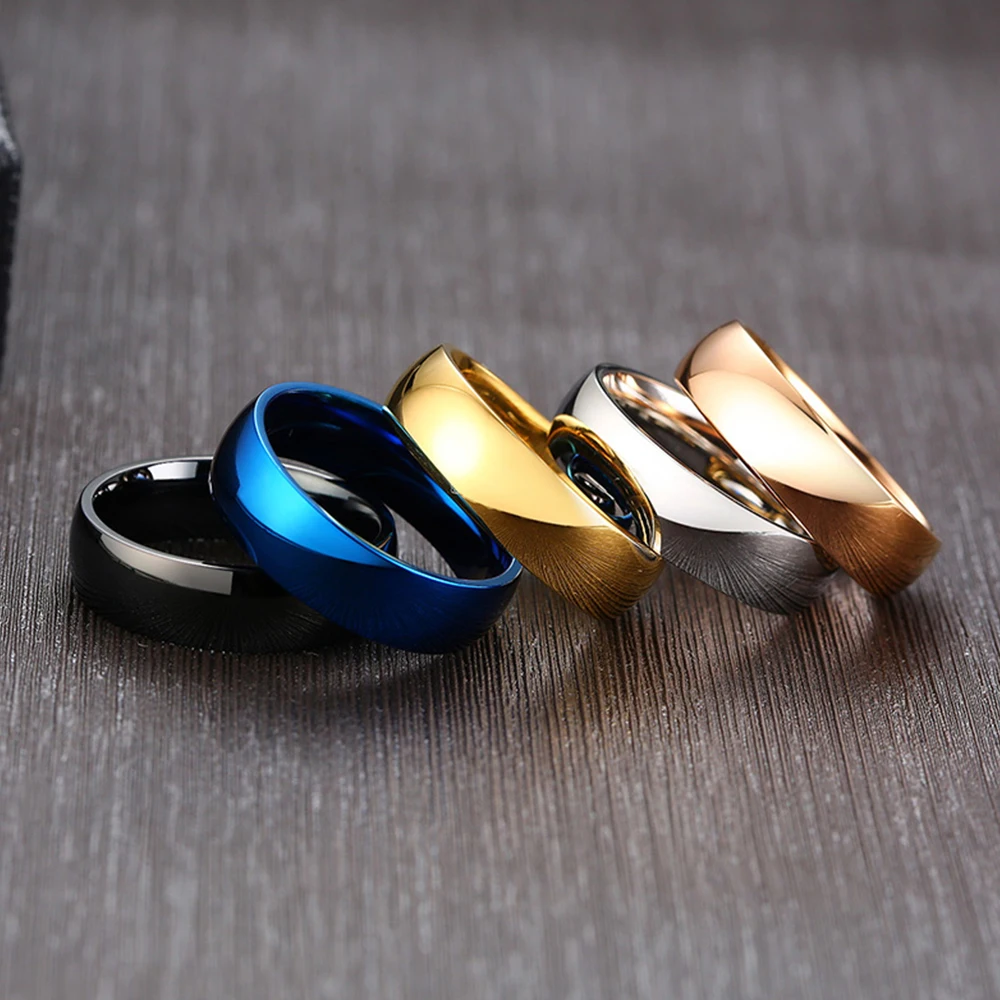 Unisex 6mm Classic Black Blue Rose Gold Color Men Rings Fashion Jewelry Stainless Steel Big Size 4 5 6 7 8 9 10 11 12 13 14 15 3