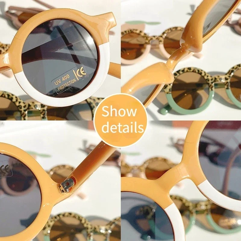 Children Cartoon Round Sunglasses Girl Boy Leopard Double Color Vintage Sunglasses UV Protection Kid Sun Glasses