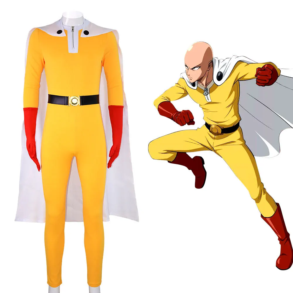 Anime One Punch Man Saitama Costume Cosplay Halloween Giapponese Giallo Tuta Abiti Vestito