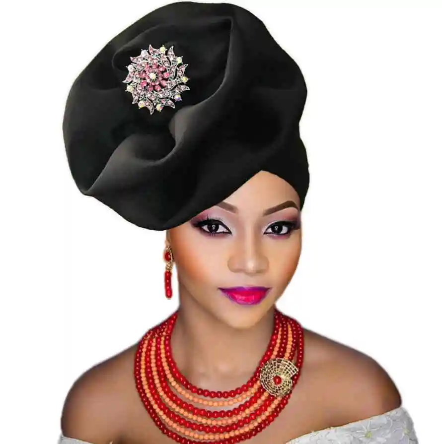 

African Women Big Flower Turban Hat Fashion Muslim Hijab Caps Diamonds Head Wrap Ladies Bandana Chemo Cap Ready To Wear