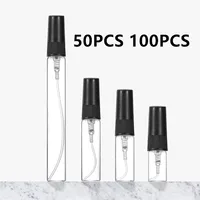 50/100PCS 2ML 3ML 5ML 10ML Black Portable Glass Perfume Bottle Empty Refillable Bottle Cosmetics Bottle Sample Thin Glass Vials 1