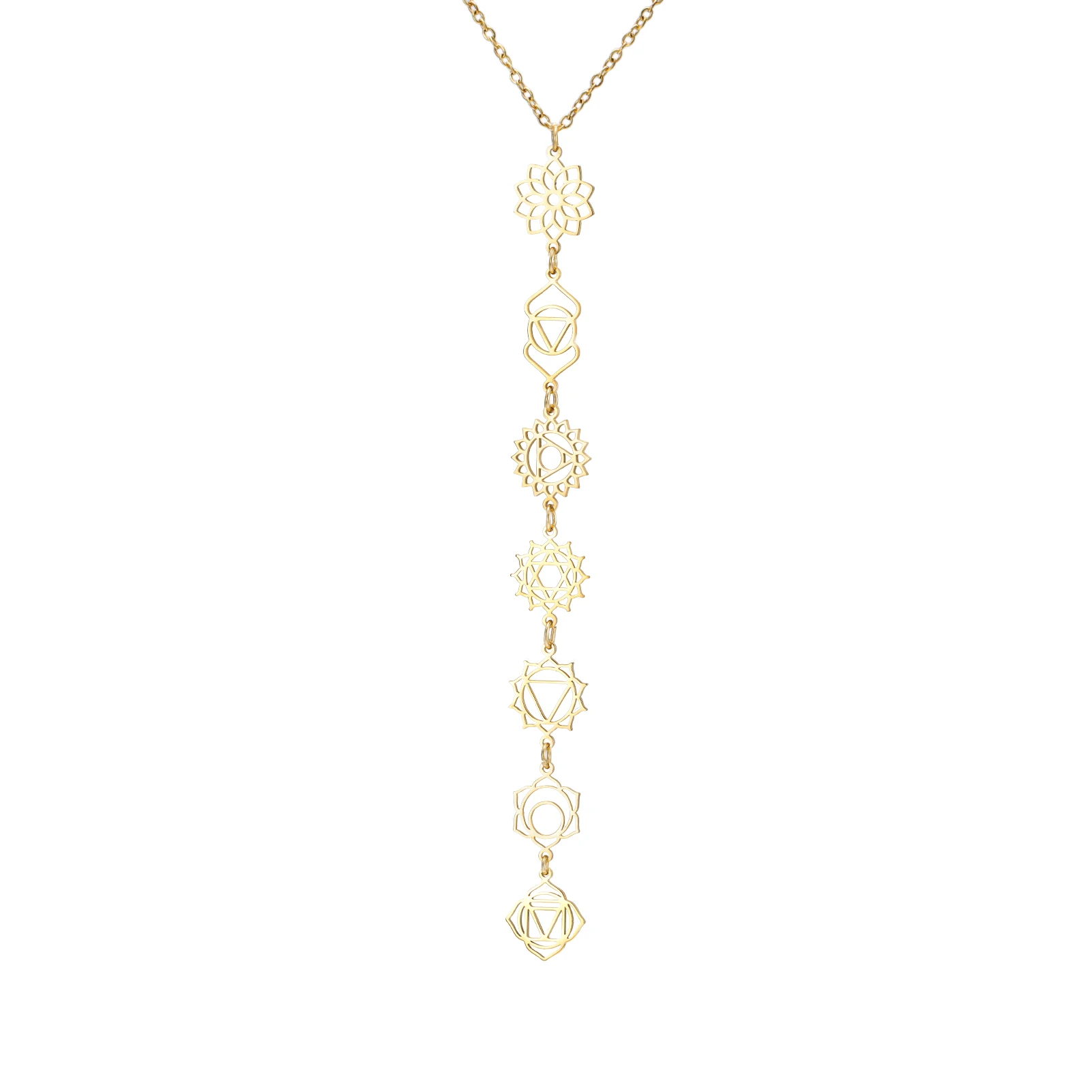 COOLTIME 7-Chakren Yoga Damen Halskette Edelstahl Boho Meditation Amulett Schmuck Geschenke Großhandel – Detail 12