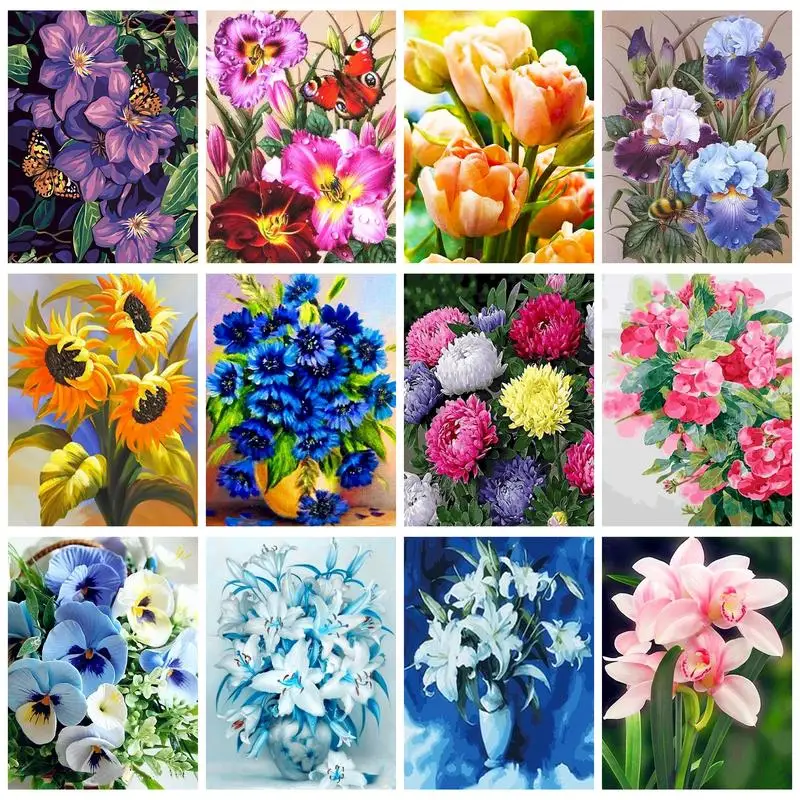 

PhotoCustom Paint By Numbers Handpainted Flower Picture With Frame Numbers For Painting Adults Crafts Gift