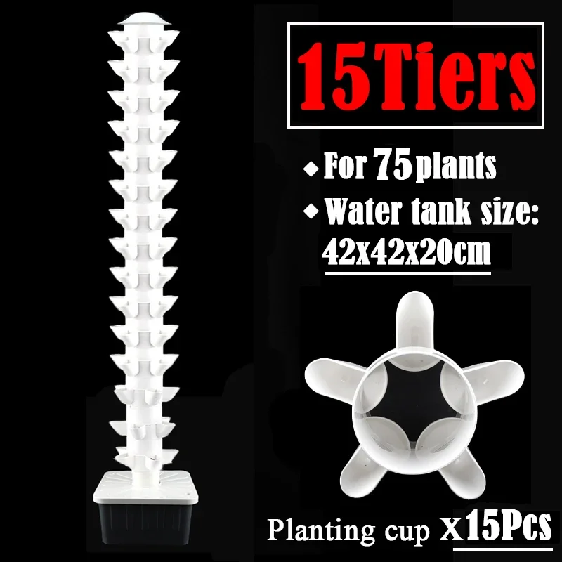 DIY Vertical Tower Planters With 5Holes Detachable PP Colonization Cups Indoor Soilless Vegetable Planting Hydroponic System