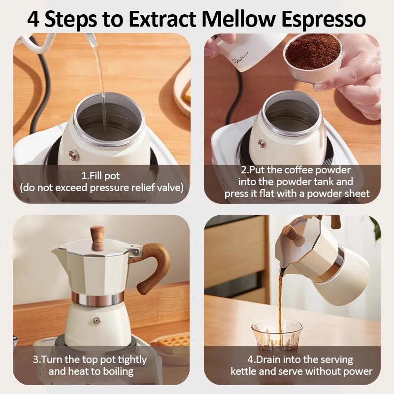 150/300ml Moka Pot Wooden Handle Italian Espresso Maker espresso coffee maker coffee maker coffee pot espresso maker Food Grade Hand Brewing Mocha Coffee Pot Household Coffee Accessories