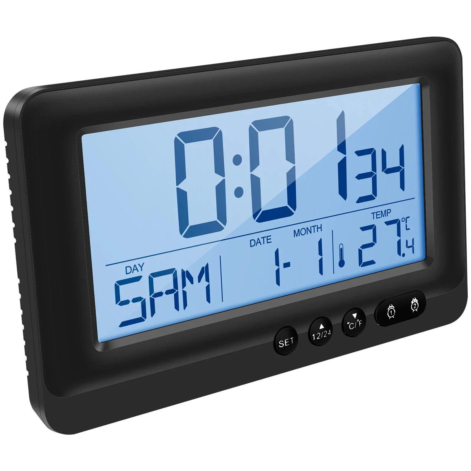 Battery-Powered LCD Digital Clock with Temperature and Date Display, Night Mode, and Alarm Function