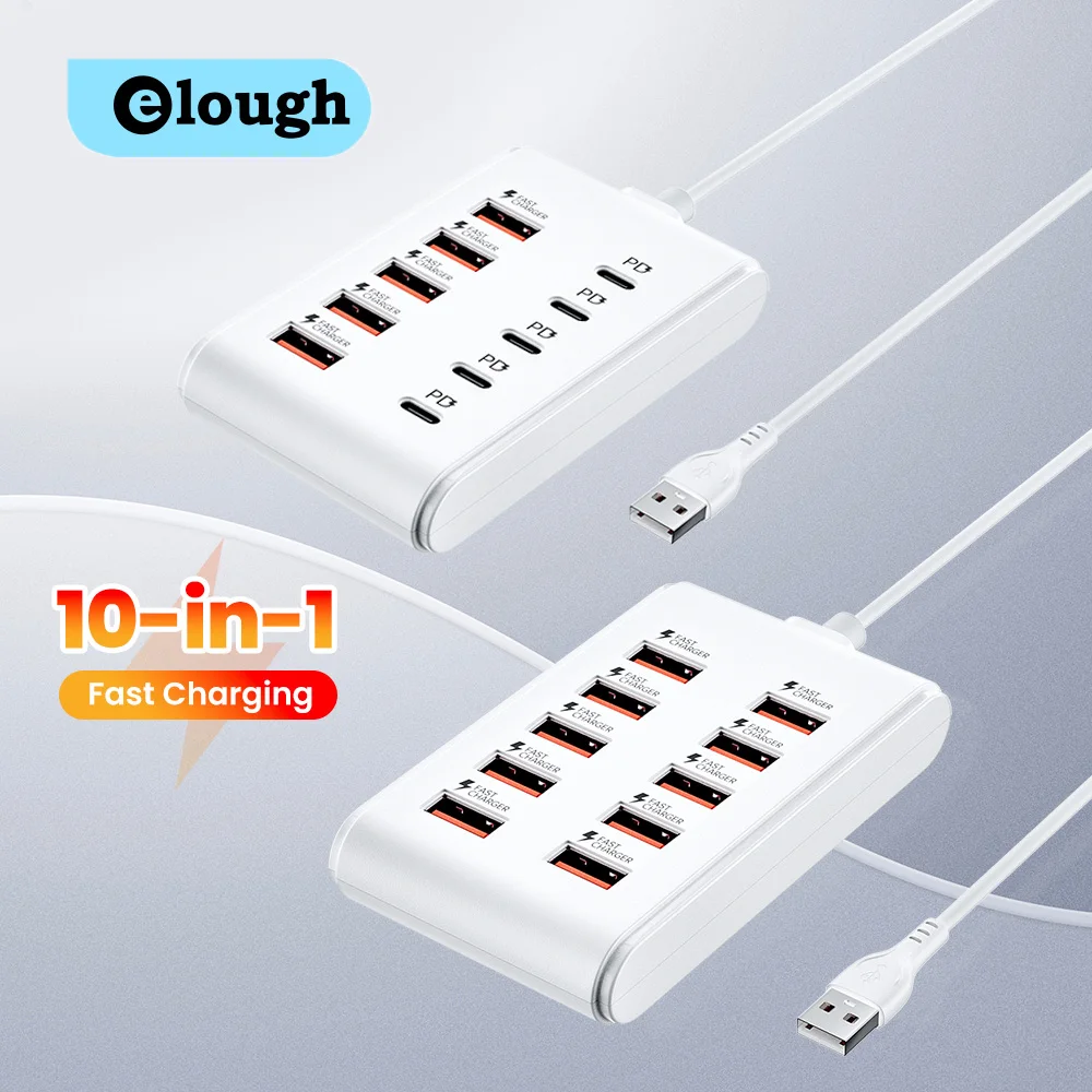 Multi-Port Fast Charging USB Desktop Station with 10 Charging Ports