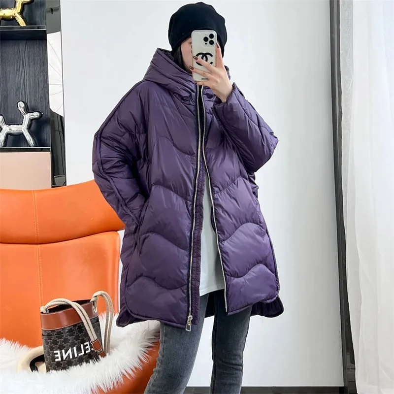 New Winter 2022 Down Jacket Women's Medium Length Thick and Loose With Hooded Korean Version of Warm Women's Coat Solid Color X4