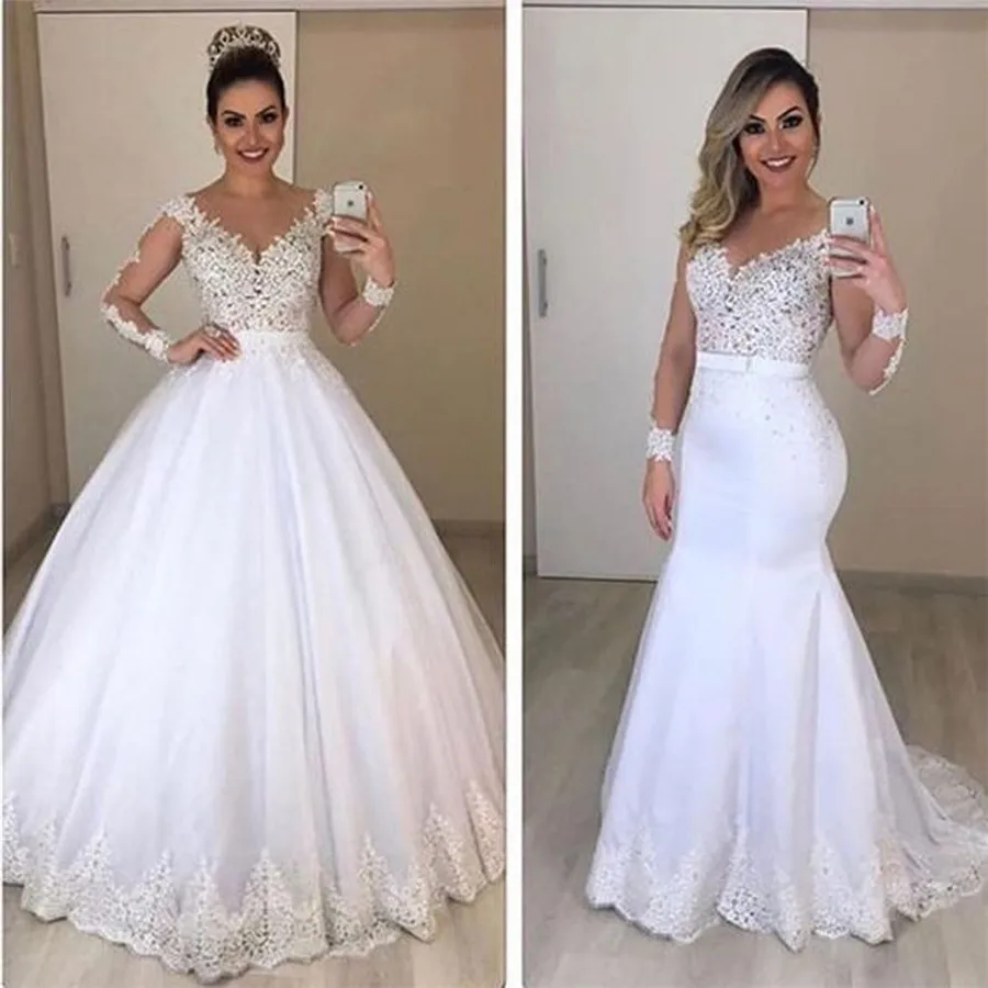 Vestidos De Novia De sirena De manga larga transparentes, Vestidos