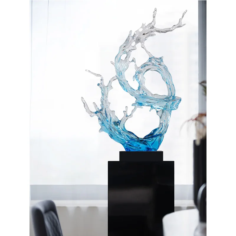 Soggiorno portico decorazione scultura in resina trasparente astratta onda dell'oceano trucco ricchezza decorazione dispositivo lobby dell'hotel - immagine 2