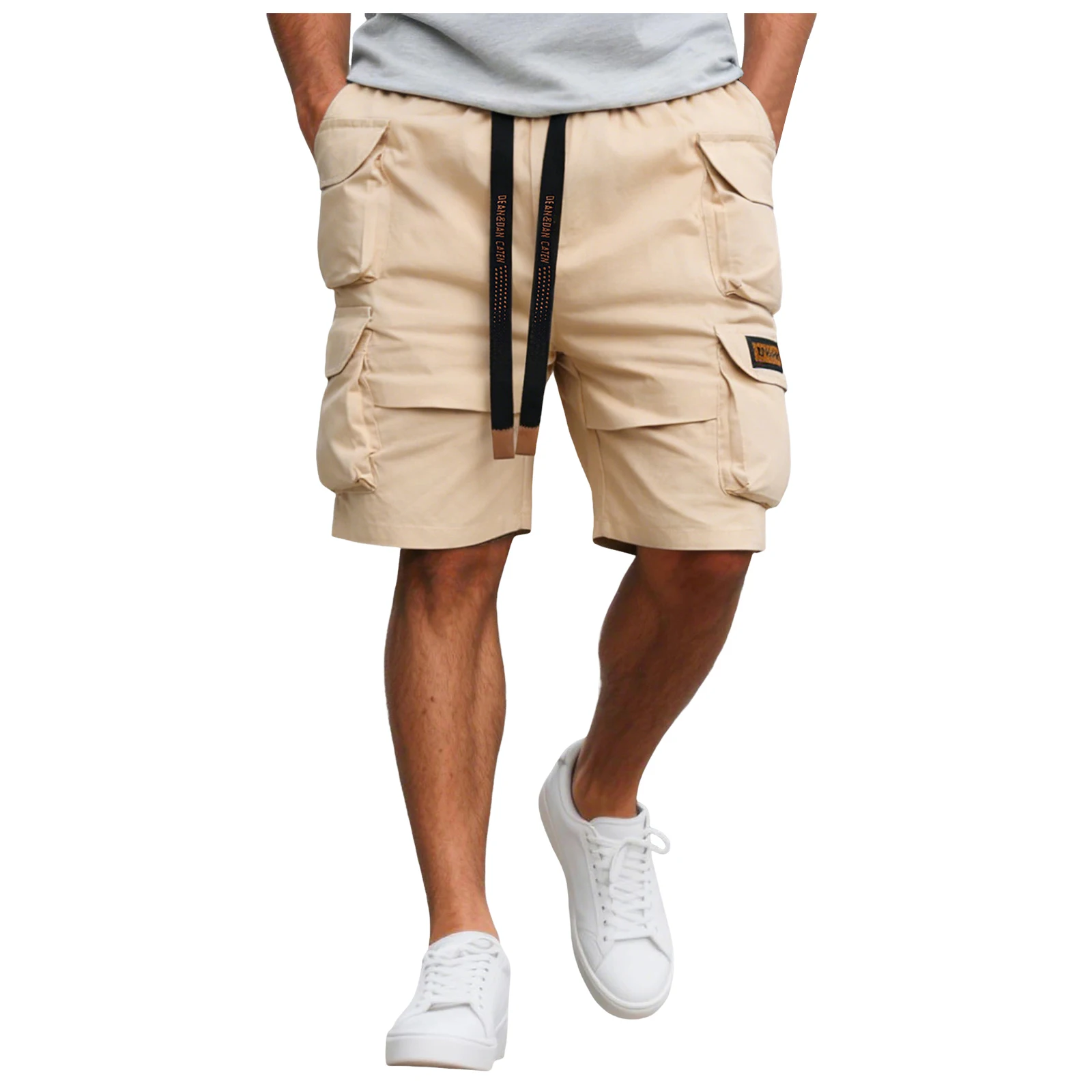 Men’s oversized cotton cargo shorts with elastic waist casual gym jogging shorts