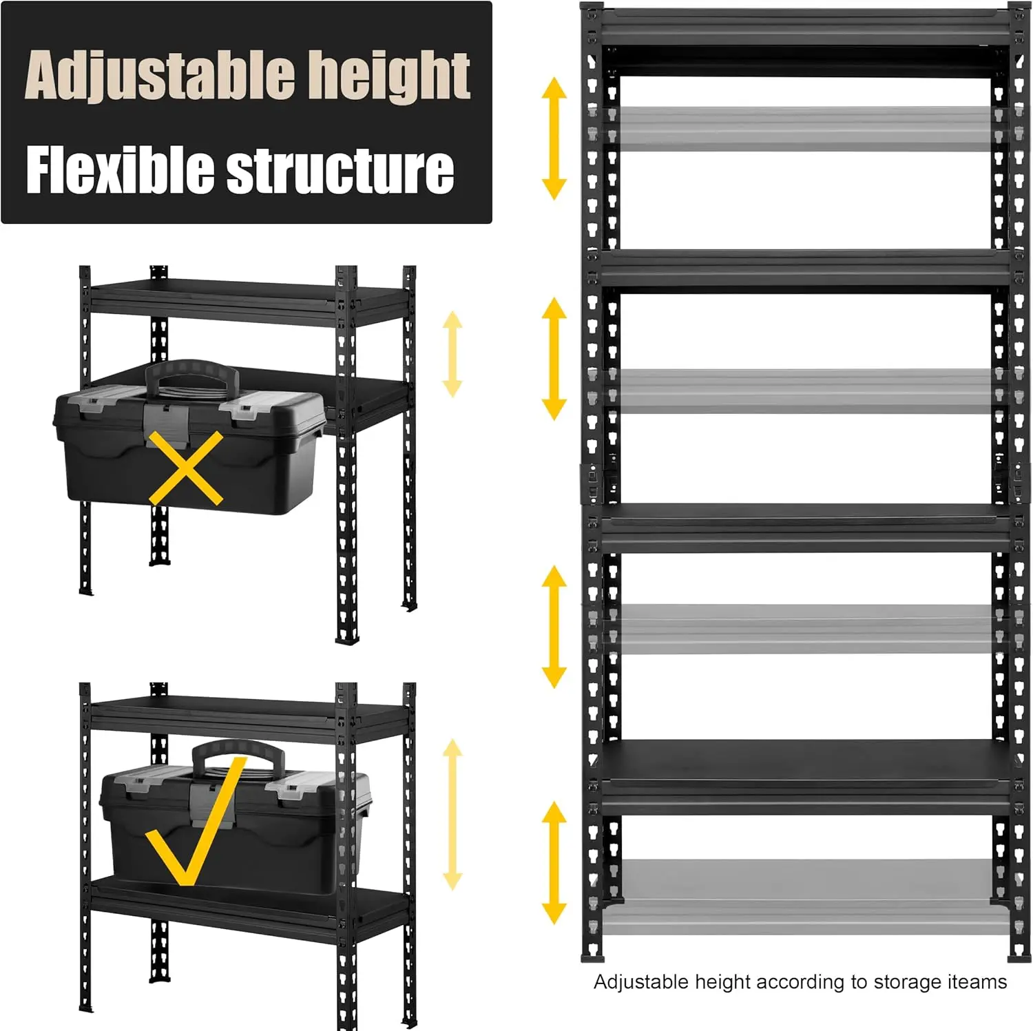 Primezone 27.5"" W X 12"" D X 59"" H Heavy Duty Metal Storage Shelves - 4 Tier Adjustable Garage Storage Shelving Unit, 5