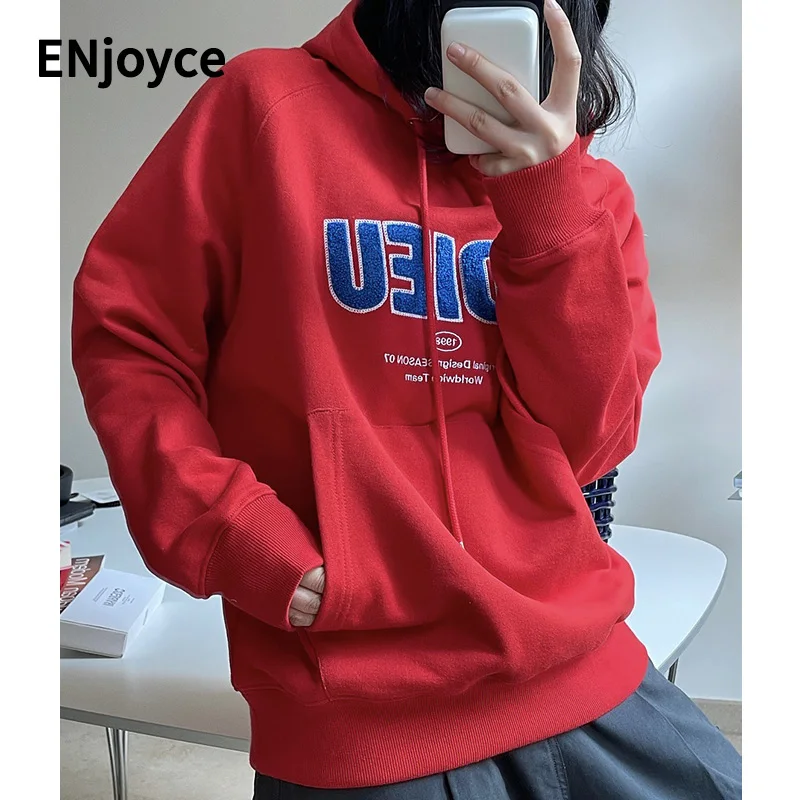 

Autumn Gray Letter Embroidered Printed Hooded Sweatshirt Women Korean Sports Style Casual Loose Hoodie Jacket Pullovers
