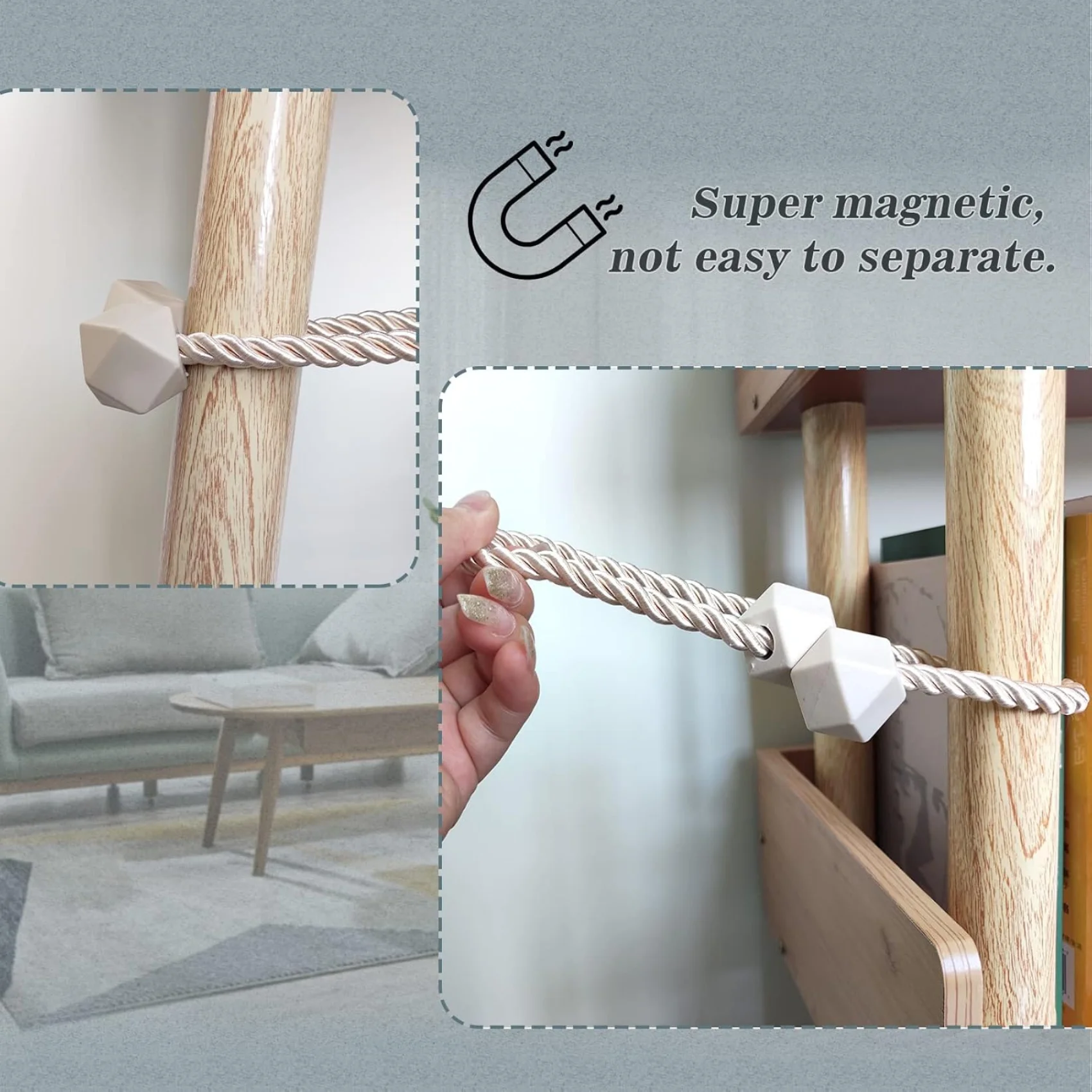 Magnetic Curtain Tiebacks Twist Rope Magnet Tieback Window Treatment Holdbacks Draperies Holders