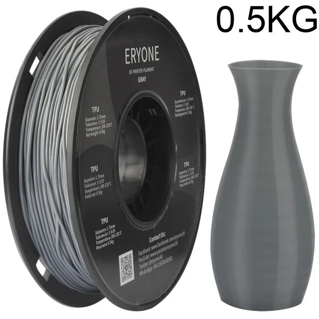 ERYONE Clearance Promotion TPU PLA PLA+ Silk Rainbow Ultra Silk 3D Printing Filament 1KG/0.5KG For FDM 3D Printer Fast Shipping TPU Gray