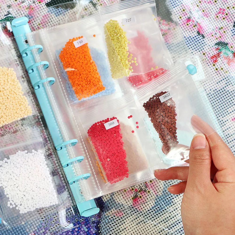 Diamond Painting Beads Storage Book PVC Album Binders Clear PP Loose Leaf  Organising Pockets with Number Sticker Plastic Bags