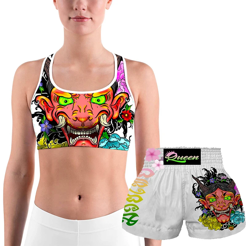 Muay Thai shorts Professional Sanda boxing set MMA adult match training mixed martial arts shorts Ladies printed sports bra